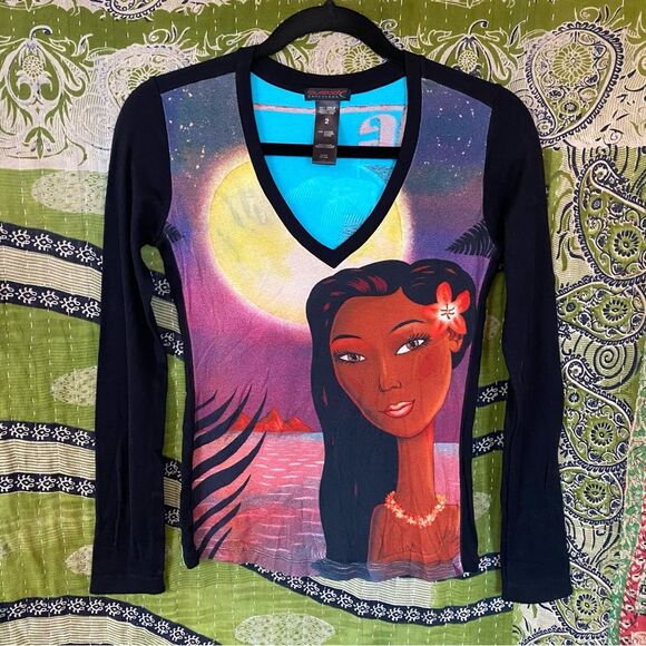 Custo Barcelona Tops - Rare Y2K Custo Barcelona Colorful Contrast Aloha Print Long Sleeve Top Size 2
